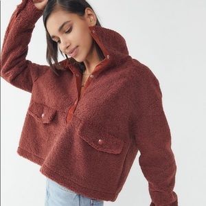 House of Sunny Satin-Lined Burnt Orange Fleece Teddy Sweater